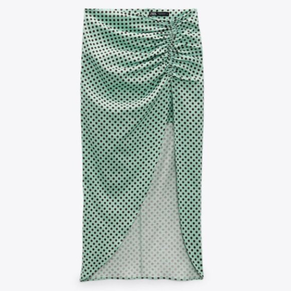 Zara Polka Dot Slit Linen Midi Skirt - Picture 3 of 10